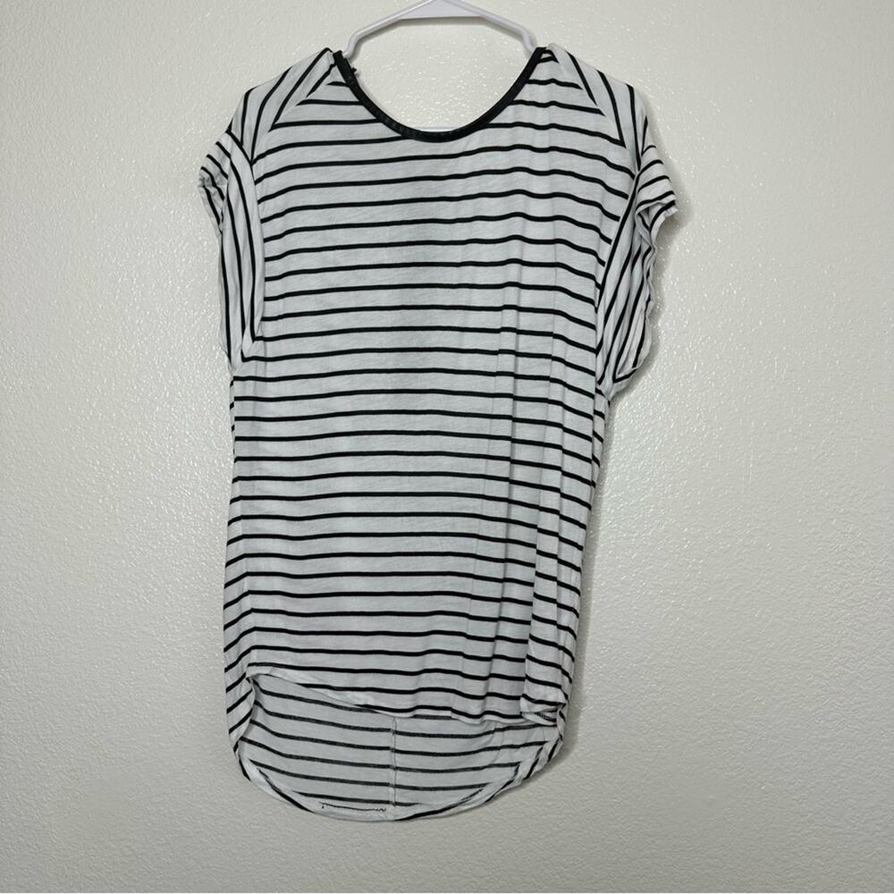 Zara W & B Collection Black and White Striped Short Sleeve Shirt Small
